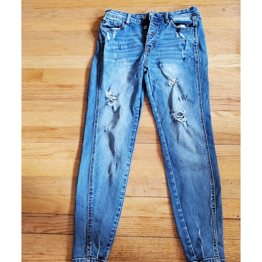 KanCan Womens High Rise Distressed Skinny Jeans Button Fly Split Hem Size 9 28